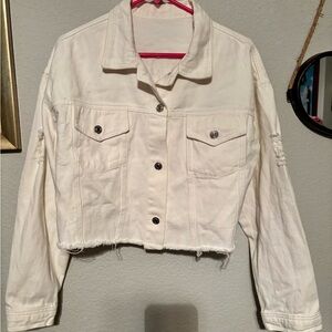 SHEIN Cream Cropped Jean Jacket